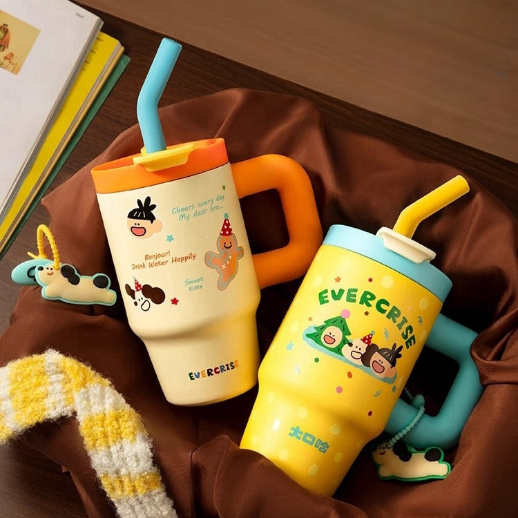 EverCrise 800ml fun design water bottle with straw and handle