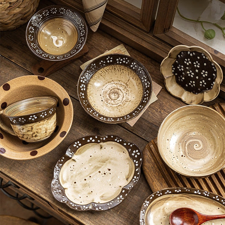 Elevate Solo Dining: Hand-Painted Vintage Ceramic Tableware Set