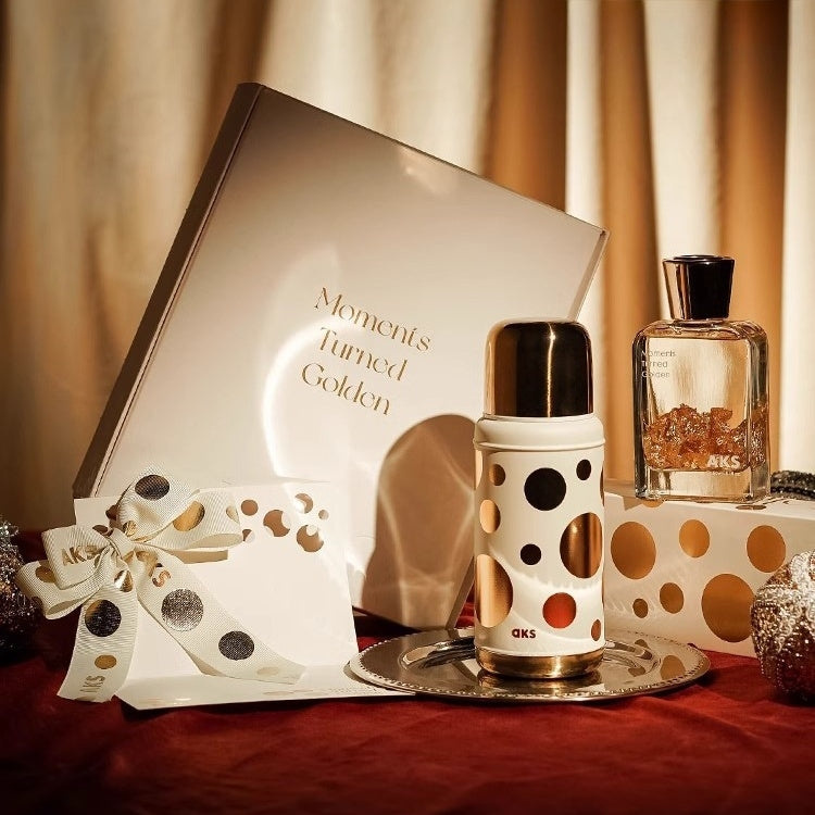 Golden Bubbles Perfume Gift Set with Retro Thermos and Gold Foil Bottle