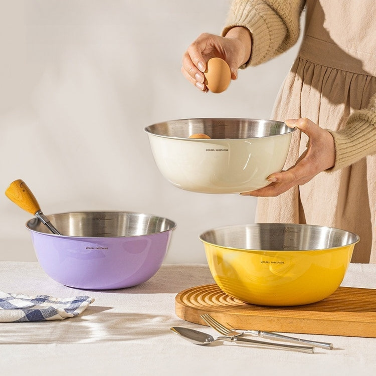 MONAZONE 304 Stainless Steel Mixing Bowl Set with Measurement Marks and Glossy Finish