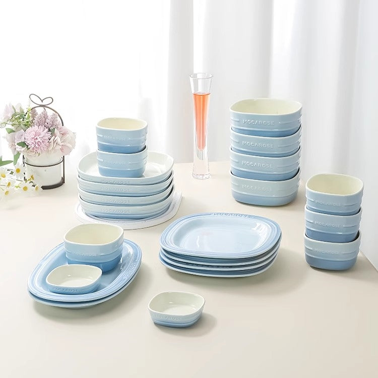 MOCAROSE Square Stoneware Dinnerware Set Nile Blue