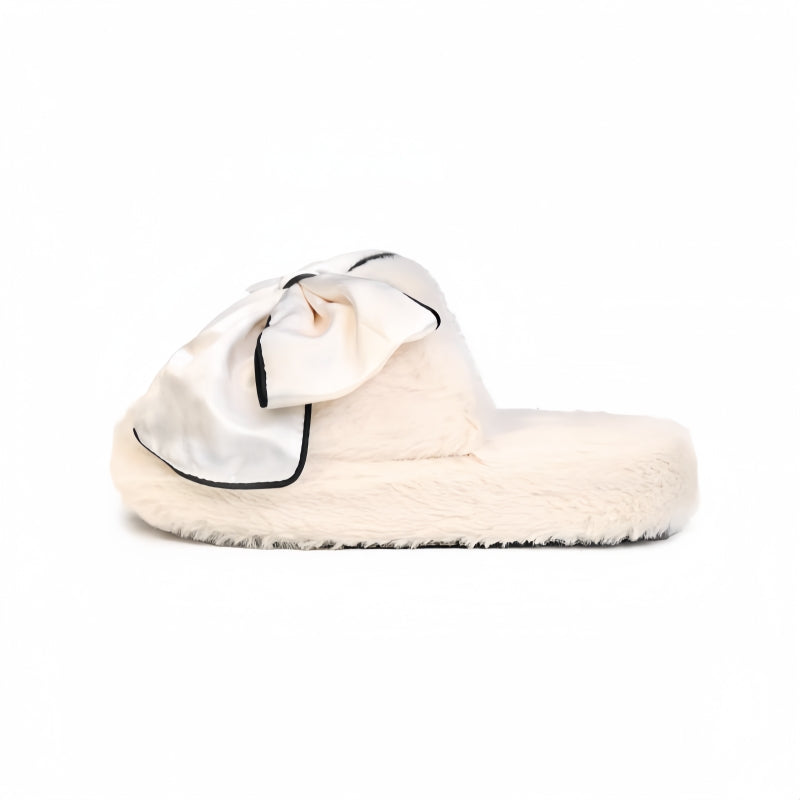 KRRAMEL Women‘s Chanel-Style Bow Plush Slippers