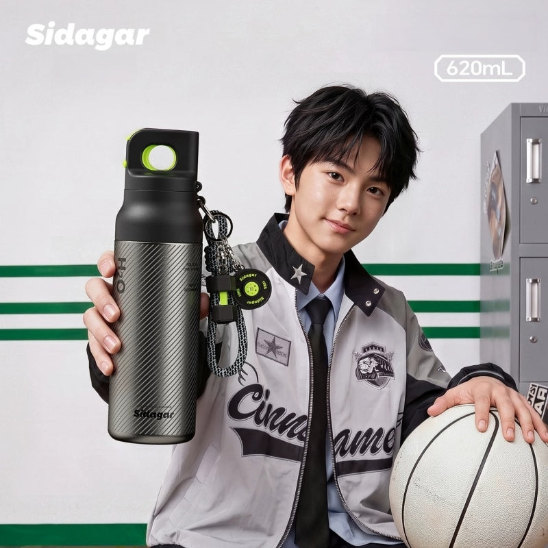 Sidagar 620ml Insulated Water Bottle, 316 Stainless Steel Tumbler with Dual Lid