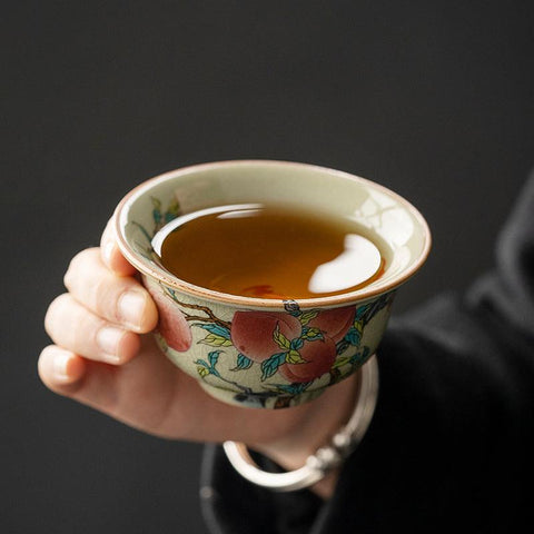Hand-Painted Peach Blossom Tea Cup - Classic Jiutao Design Hand-Painted Peach Blossom Tea Cup - Classic Jiutao Design
