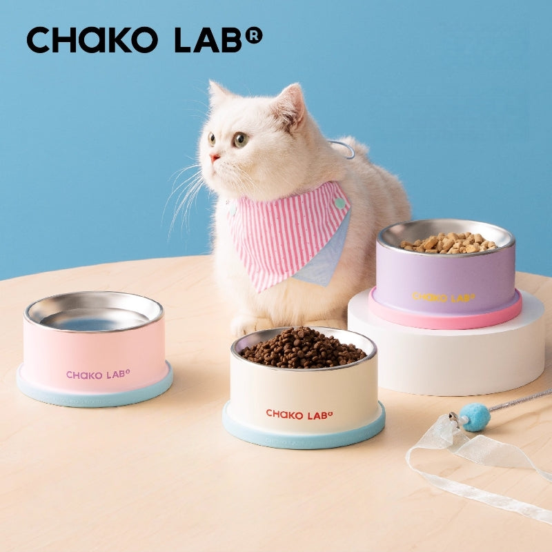 CHAKO LAB Elevated Cat Bowl – 7.5cm Raised Stainless Steel Whisker-Friendly Pet Dish