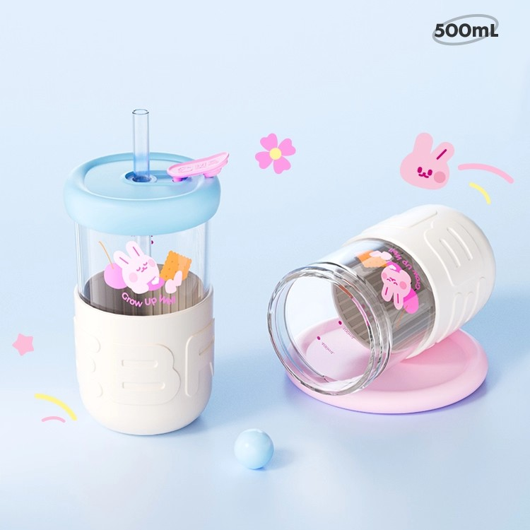 AKS Zebra GUDONG Milk Straw Cup 500ml Glass Kids Water Bottle