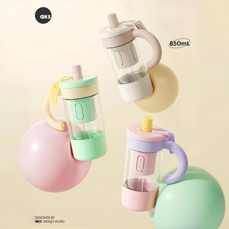 AKS JOY CUP 850mL Large Capacity Glass Tumbler with Tea Infuser & Straw