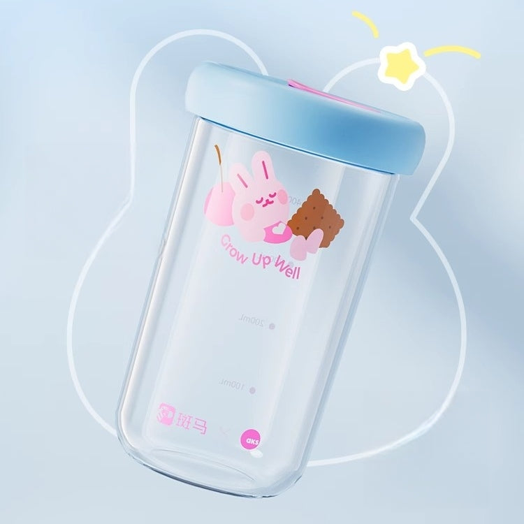 AKS Zebra GUDONG Milk Straw Cup 500ml Glass Kids Water Bottle