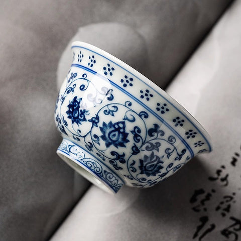 Handcrafted Blue and White Lotus Porcelain Tea Cup Handcrafted Blue and White Lotus Porcelain Tea Cup