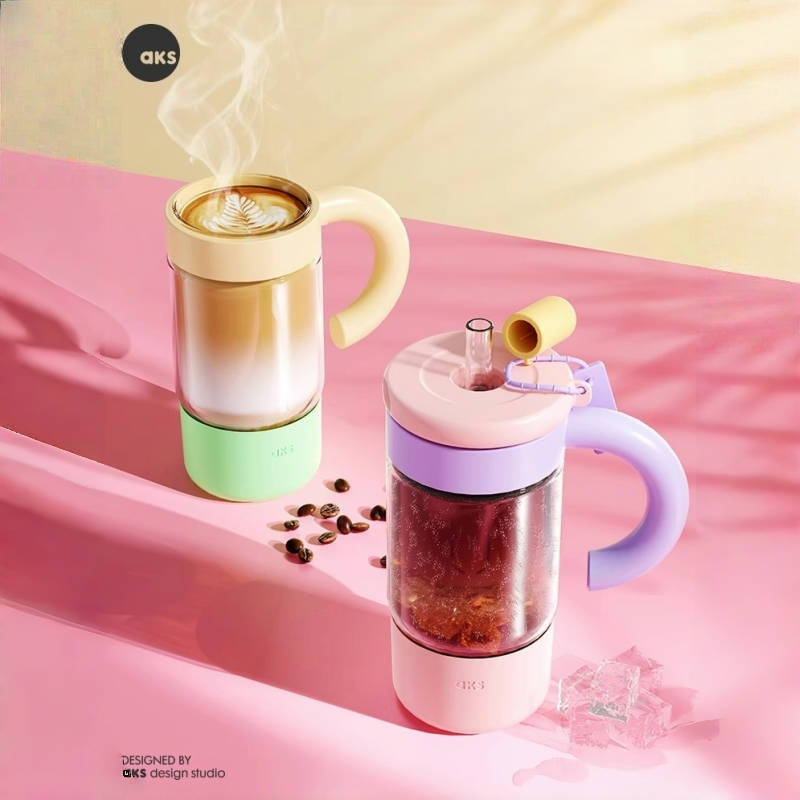 AKS JOY CUP 850mL Large Capacity Glass Tumbler with Tea Infuser & Straw