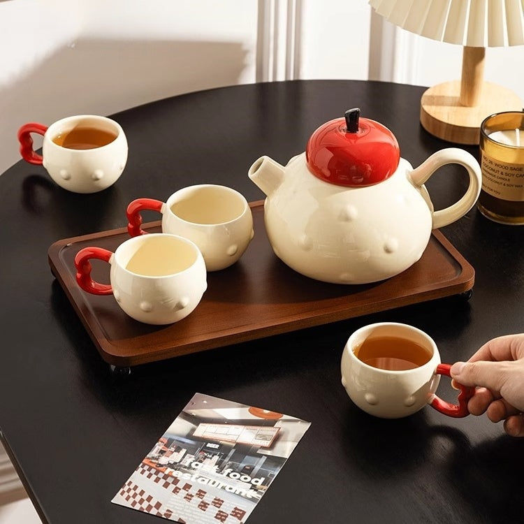 Red Apple Ceramic Teapot with Bamboo Tray – MDZF SWEET HOME Collection