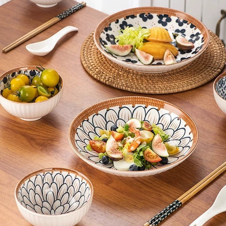 THREE LIFE Rattan Series Japanese Ceramic Dinnerware Set