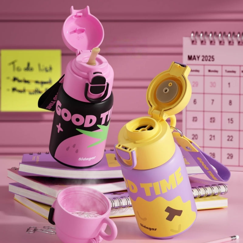 Sidagar 3-in-1 Leakproof Insulated Stainless Steel Water Bottle with Straw