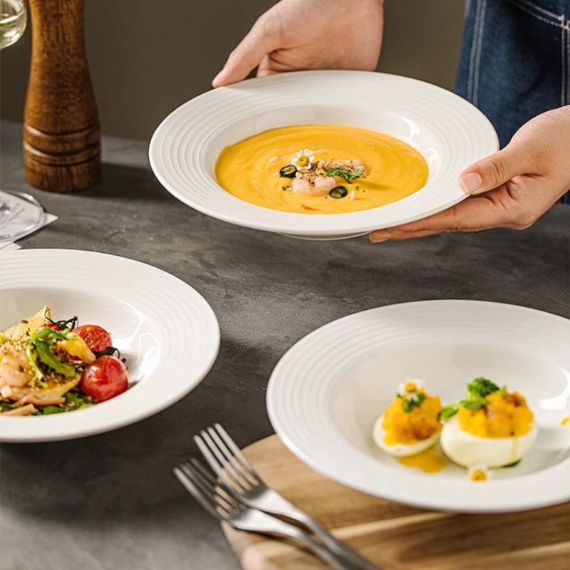 Microwave-Safe European Design Ceramic Plate for Pasta and Salads