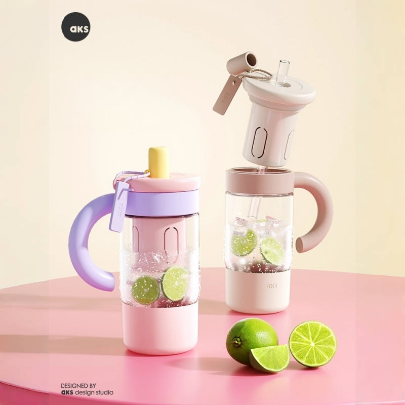 AKS JOY CUP 850mL Large Capacity Glass Tumbler with Tea Infuser & Straw