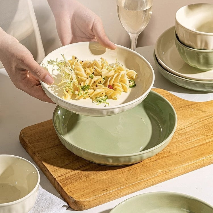Healthy color glaze ceramic dishes with pearl-like finish for food safety
