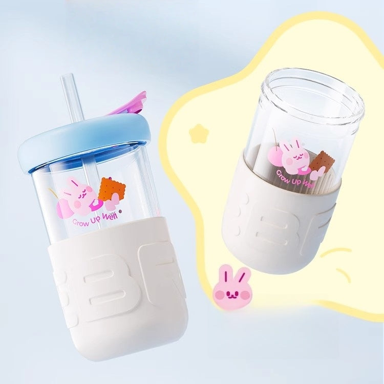 AKS Zebra GUDONG Milk Straw Cup 500ml Glass Kids Water Bottle