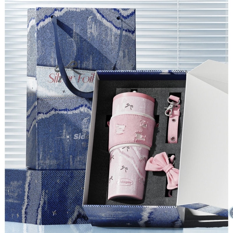 Sidagar Denim Aesthetic Insulated Tumbler with Straw & Strap