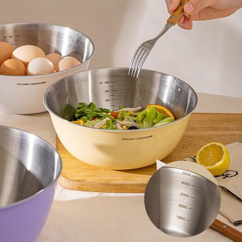 MONAZONE 304 Stainless Steel Mixing Bowl Set with Measurement Marks and Glossy Finish MONAZONE 304 Stainless Steel Mixing Bowl Set with Measurement Marks and Glossy Finish