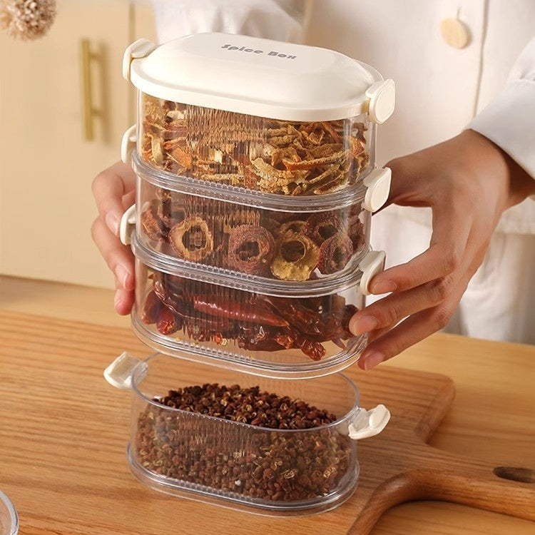 Stackable Airtight Spice Box in White and Green Colors