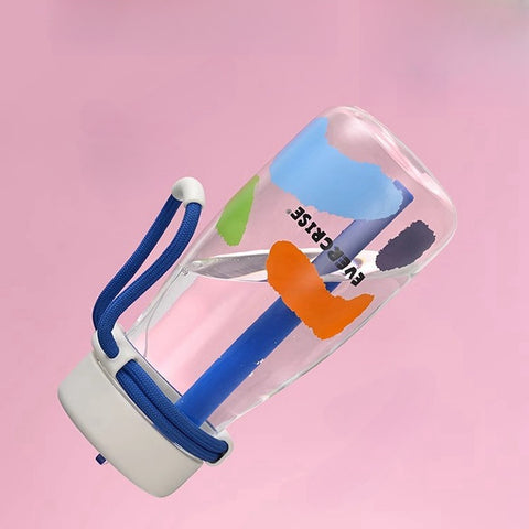 Stylish water bottle with straw, wide mouth, and portable strap Stylish water bottle with straw, wide mouth, and portable strap