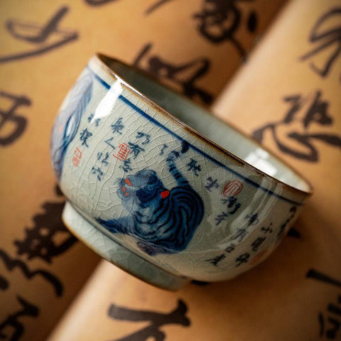 Hand-Painted Blue and White "Wu Fu" Teacup - Exquisite Traditional Porcelain Hand-Painted Blue and White "Wu Fu" Teacup - Exquisite Traditional Porcelain