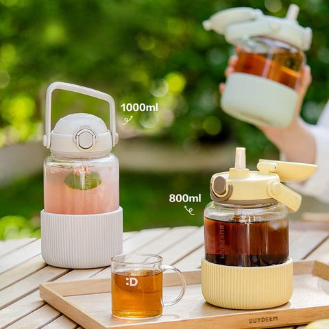 Buydeem DunDun Glass Straw Bottle 800ml & 1000ml - High Borosilicate Glass Buydeem DunDun Glass Straw Bottle 800ml & 1000ml - High Borosilicate Glass