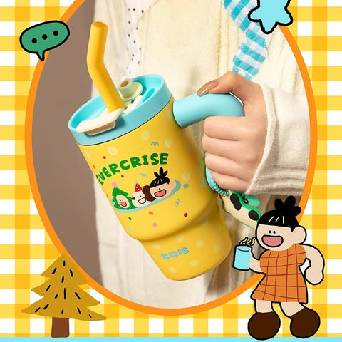 Leak-proof water bottle with ergonomic handle and interchangeable lids Leak-proof water bottle with ergonomic handle and interchangeable lids