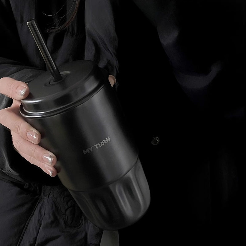 MYTURN T2 Stainless Steel Coffee Cup with Detachable Straw and Matte Finish