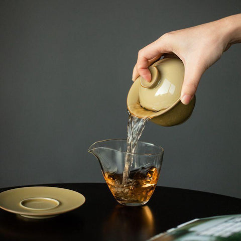Imitation Ding Kiln Yellow Gaiwan with Floral Engraving Imitation Ding Kiln Yellow Gaiwan with Floral Engraving