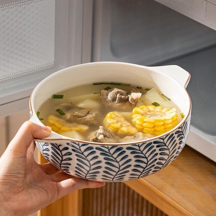 Elegant Double-Ear Ceramic Soup Bowl