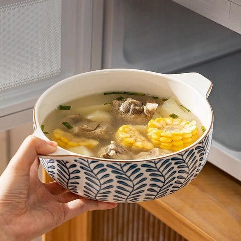 Elegant Double-Ear Ceramic Soup Bowl Elegant Double-Ear Ceramic Soup Bowl