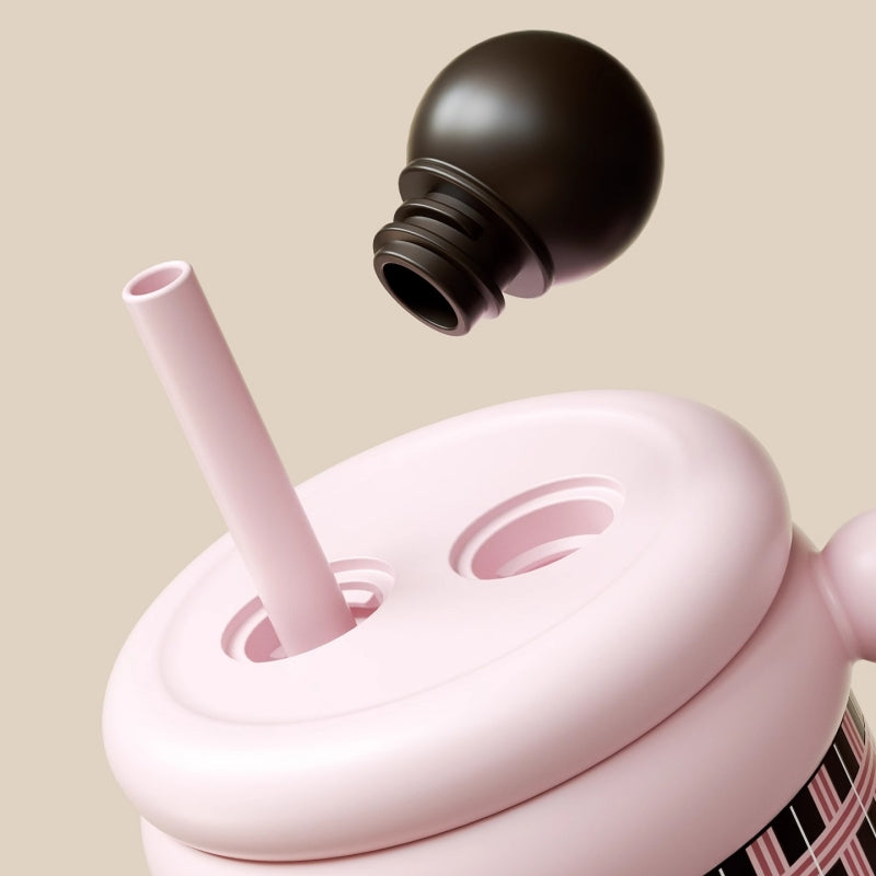 Sidagar Retro Plaid Desktop Straw Cup - 650ml Insulated Ceramic Coated Mug