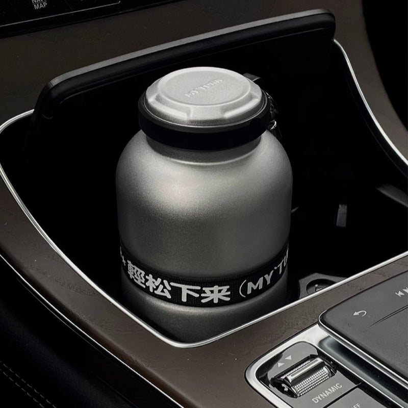 MYTURN stainless steel insulated bottle matte black with elastic grip strap