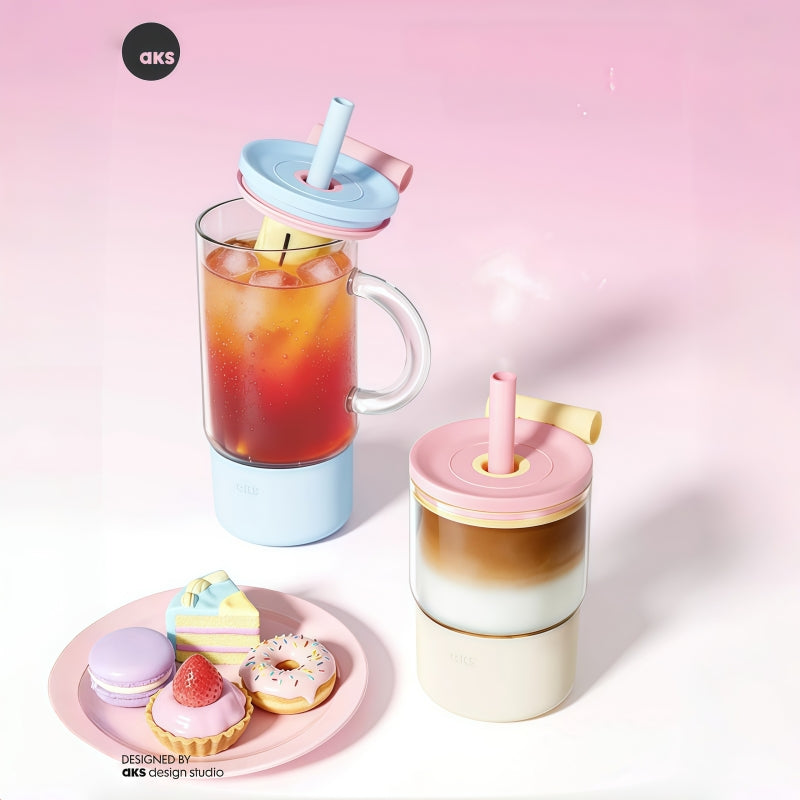 AKS Gigi Ice Flavor Glass Straw Cup with Handle & Tea Infuser – 600mL/1000mL