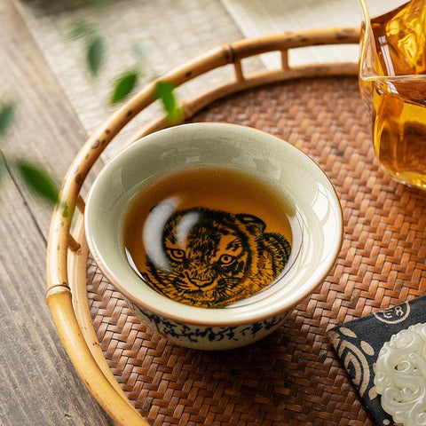 Hand-Painted Fu Tiger Ceramic Cup – Artisan Tea Bowl with Rich Symbolism Hand-Painted Fu Tiger Ceramic Cup – Artisan Tea Bowl with Rich Symbolism