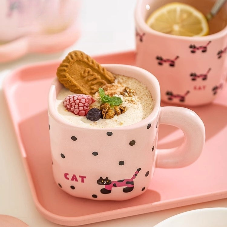 Animal & Floral Ceramic Mug with Spoon