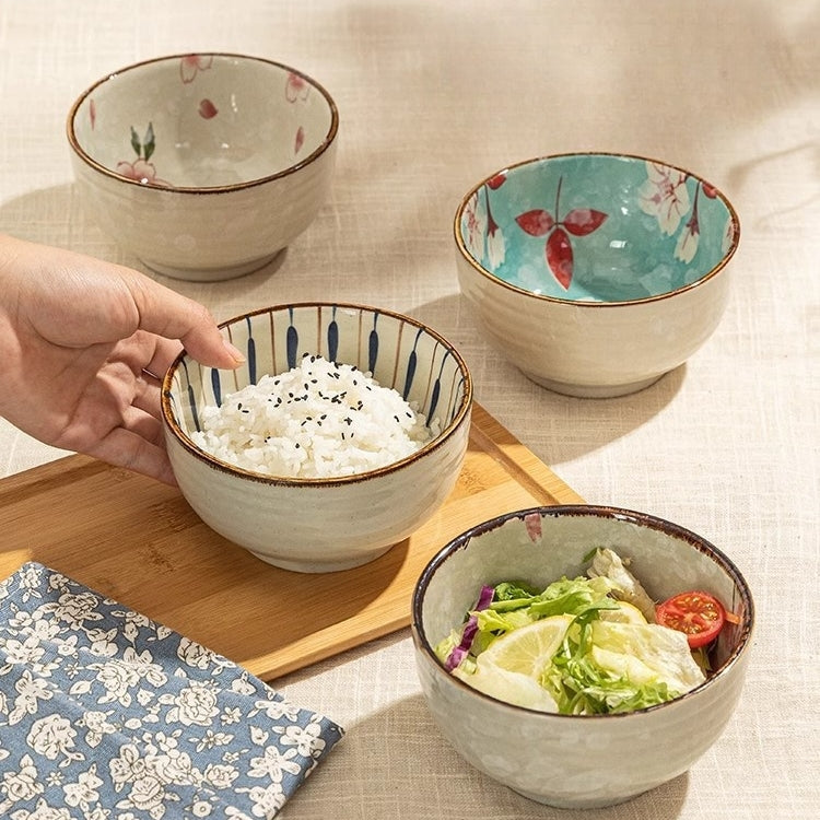 Microwave-Safe Ceramic Bowl with Vintage Floral Pattern