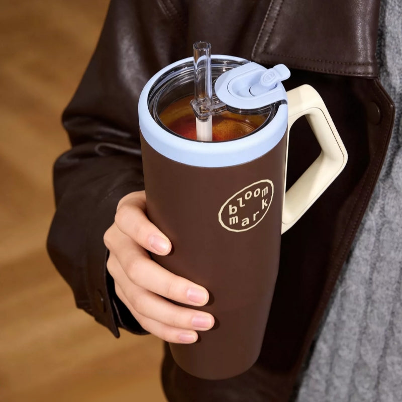 BloomMark 1100ml (40oz) One-Handed Insulated Tumbler with Straw & Handle