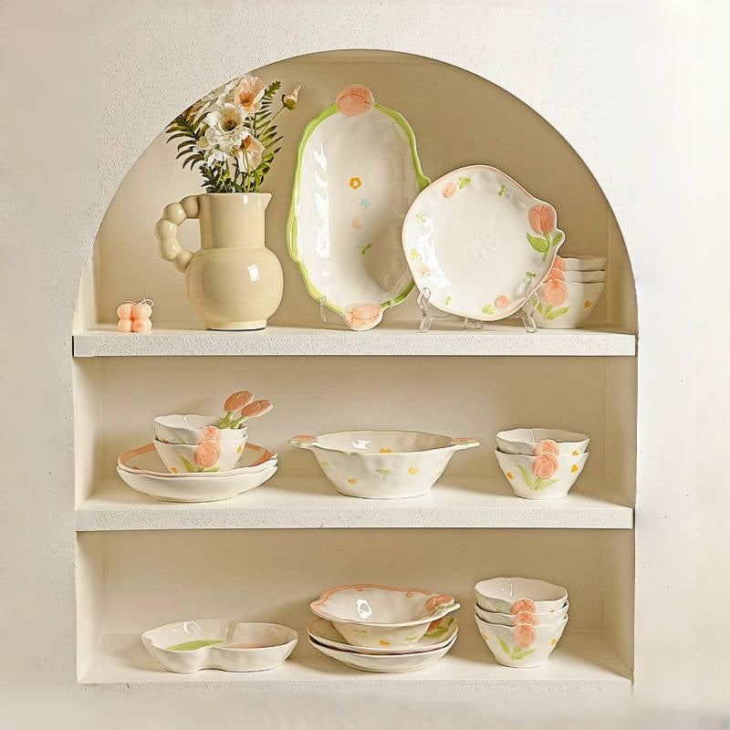 MODERN SWEET HOME Tulip Blossom 18-Piece Ceramic Dinnerware Set