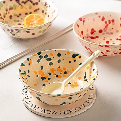 Modern abstract ink-splatter ceramic bowl set for yogurt and salads Modern abstract ink-splatter ceramic bowl set for yogurt and salads