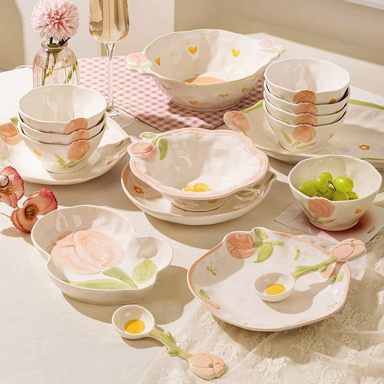 MODERN SWEET HOME Tulip Blossom 18-Piece Ceramic Dinnerware Set