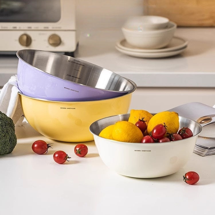 MONAZONE 304 Stainless Steel Mixing Bowl Set with Measurement Marks and Glossy Finish