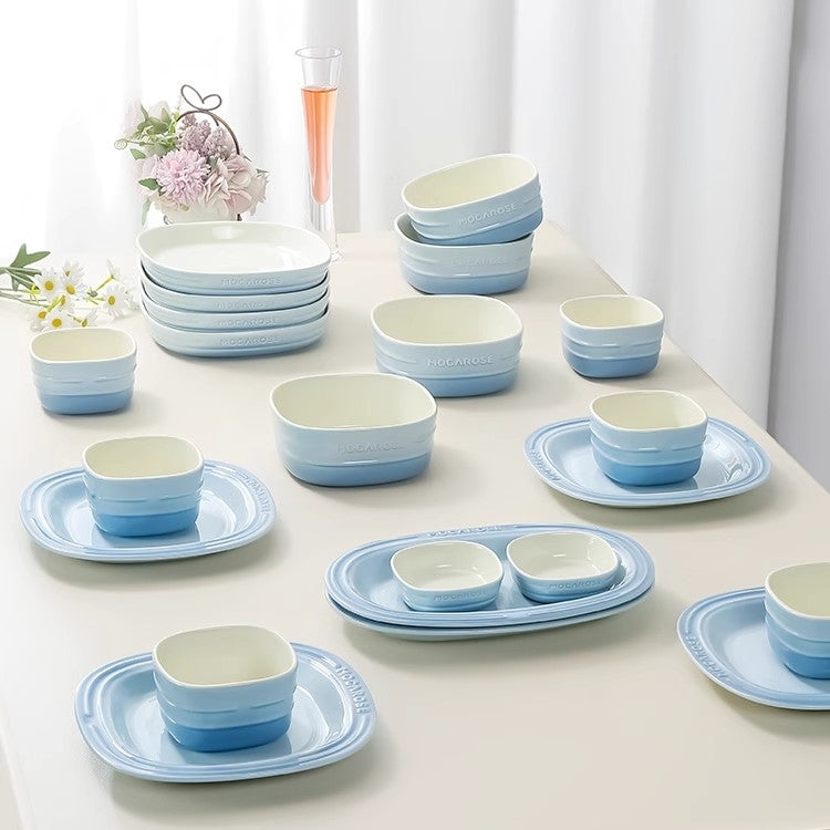MOCAROSE Square Stoneware Dinnerware Set Nile Blue