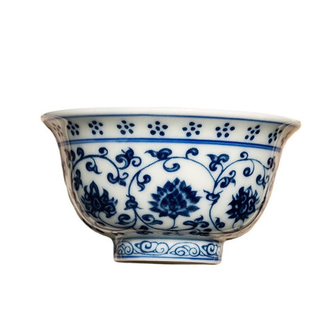 Handcrafted Blue and White Lotus Porcelain Tea Cup Handcrafted Blue and White Lotus Porcelain Tea Cup