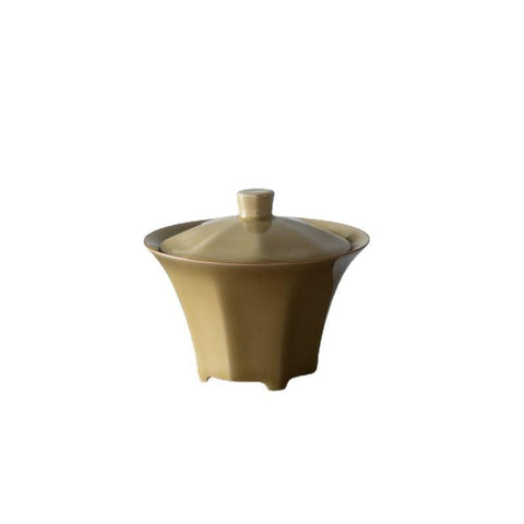 Imitation Ding Kiln Yellow Eight-Sided Lidded Bowl Imitation Ding Kiln Yellow Eight-Sided Lidded Bowl
