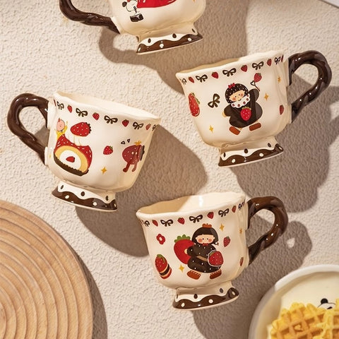 Vintage high-footed ceramic mug with twisted handle and animal-themed design, microwave-safe and lead-free Vintage high-footed ceramic mug with twisted handle and animal-themed design, microwave-safe and lead-free