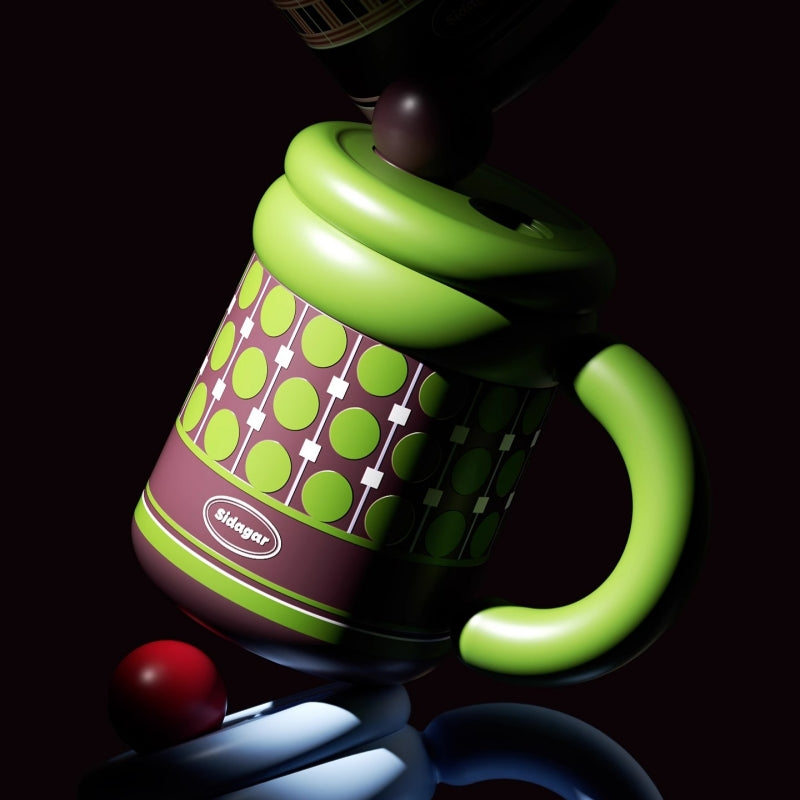 Sidagar Retro Plaid Desktop Straw Cup - 650ml Insulated Ceramic Coated Mug