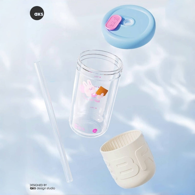 AKS Zebra GUDONG Milk Straw Cup 500ml Glass Kids Water Bottle