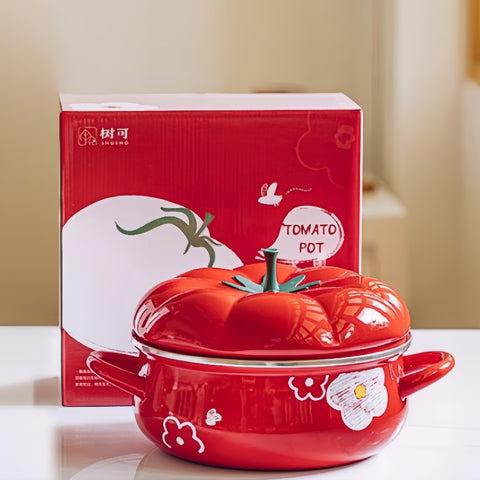 Shueho Red Floral Tomato Pot with Heat-Resistant Handle Shueho Red Floral Tomato Pot with Heat-Resistant Handle